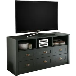 furn.design Tv-Lowboard, Grün, Holzwerkstoff, Nachbildung, Uni, 3 Fächer, 6 Schubladen, 130x67x43 cm, Wohnzimmer, Wohnwände, Lowboards, Lowboards stehend