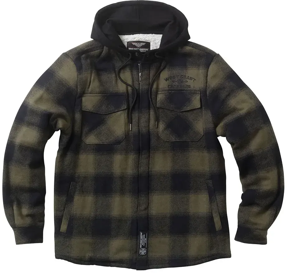 West Coast Choppers Hell Bent Flannel Kapuzenjacke - Olive / Black - 4XL