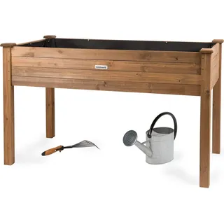 needs&wants needs&wants® Großes Hochbeet aus Holz für Garten Balkon Pflanzkasten Bausatz XL rechteckig schmal mit Vlies-Folie Kräuterbeet Pflanzenkasten deko, 121 x 63 x 75 cm, dunkel-braun