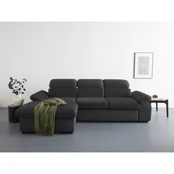 Ecksofa COTTA "Lola L-Form", schwarz, B:250cm H:73cm T:165cm, 100% Polyester, Sofas, mit Hocker & Kopfteilfunktion, wahlw. Bett- und Armteilfunktion