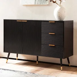 FineBuy Sideboard 120 x 80 x 40 cm Schwarz / Eiche Dekor