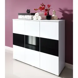 Hochkommode PRIESS, schwarz-weiß (weiß, schwarzglas), B:123cm, Sideboards, Türkommode
