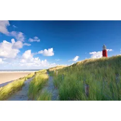 Fototapete PAPERMOON "Strand mit Leuchtturm", bunt, B:4,50m L:2,80m, Vlies, Tapeten