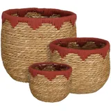 Mica Decorations Jorck Pflanzenkorb - 3er-Set - H24 x Ø26 cm - Seegras - Rot, Br