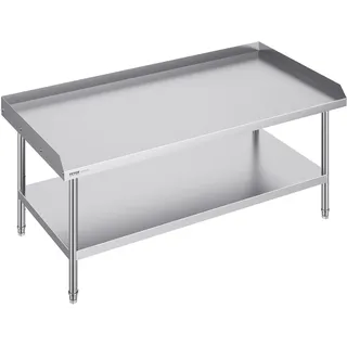Vevor Arbeitstisch Edelstahl, gewerblicher Arbeitstisch zur Lebensmittelzubereitung, 3-seitiger Spritzschutz, Arbeitstisch mit Einstellbarer Höhe für Restaurants, Zuhause, Hotels 76 x 152 x 66 cm