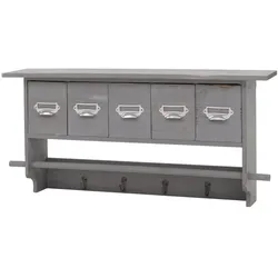 Garderobe MCW-C49, Wandgarderobe Wandregal, Vintage mit 5 Schubladen 32x65x13cm ~ Shabby Look, grau