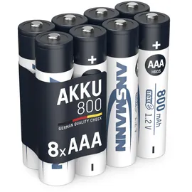 Ansmann Akku Micro AAA 800 mAh 1,2V NI-MH, 8 Stück