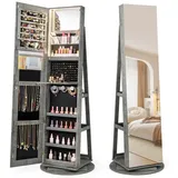 COSTWAY Schmuckschrank mit Ganzkörperspiegel & LED stehend, drehbar, abschließbar grün