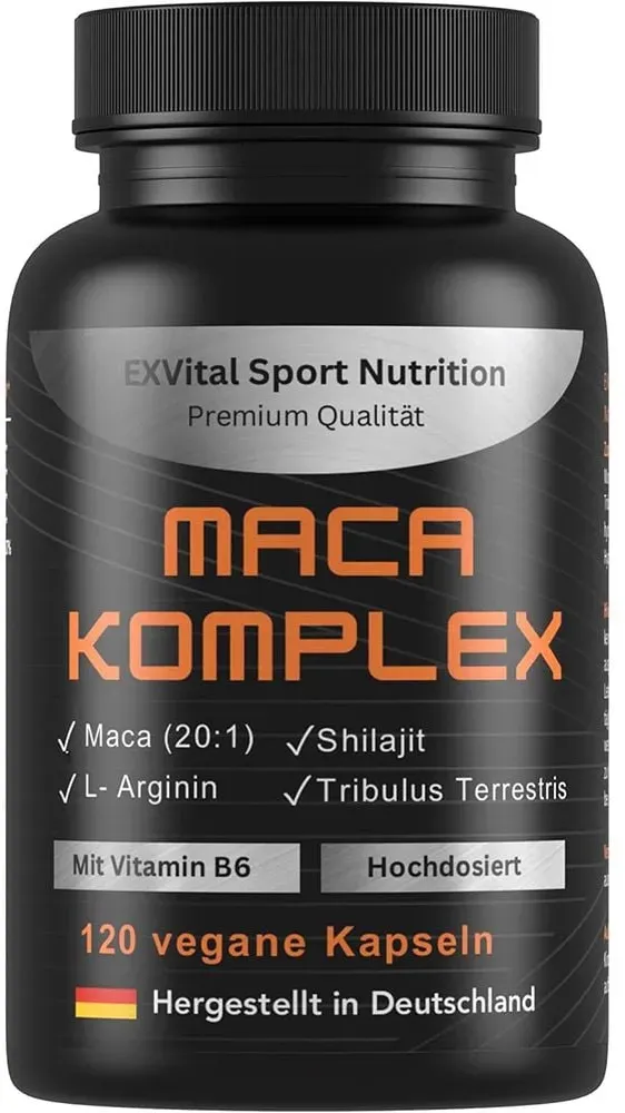 Maca Komplex mit Tribulus terrestris, Shilajit, L-Arginin & Vitamin B von EXV...