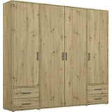 Rauch Drehtürenschrank RAUCH "Kleiderschrank Schrank Garderobe Wäscheschrank VOYAGER", braun (eiche artisan), B:187cm H:194cm T:53cm, Holzwerkstoff, Schränke, Drehtürenschrank, moderne Griffe in Graumetallic mit Außenschubkästen MADE IN GERMANY, Topseller