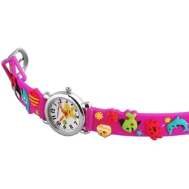 Excellanc Kinderuhr Meerestieredruck 0 mm Silikongehäuse Lila/Silber Silikonarmband Pink