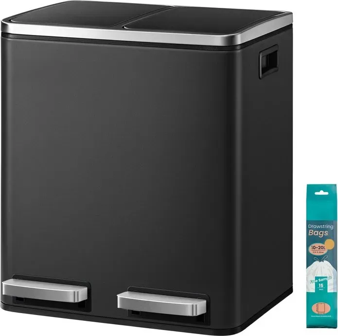 Ochama Treteimer 30L, Mülltrennsystem mit 2 Fächern, Abfalleimer für Küche, Softclose-Deckel, inkl. Müllbeutel, schwarz