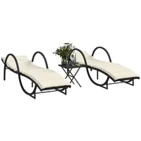 vidaXL Sonnenliegen 2 Stk. mit Tisch Schwarz Poly Rattan