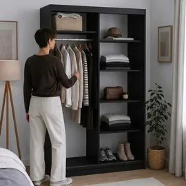 beautysofa Schwebetürenschrank Donatello 120 x 204,5 x 60 cm Schwarz/Eiche Artisan