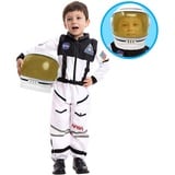 Astronaut NASA Pilot Kostüm mit beweglichem Visierhelm für Kinder,Space Kostüm Outfit Rollenspiel für Halloween Party Cosplay Schulklassenzimmer Bühnenperformance-Weiß Small (5-7 Jahre)