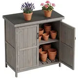 Relaxdays Gartenschrank aufklappbares Dach Holz Anthrazit,Grau