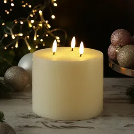 MARELIDA XXL LED 3 Docht Kerze Echtwachs Timer D: 15cm H: 15cm creme