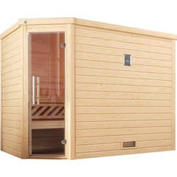 weka Sauna Turku, BxTxH: 248 x 198 x 205 cm, 45 mm, (Set) 7,5 kW Bio-Ofen mit digitaler Steuerung beige