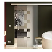 Schiebetür in Glas 205x102,5 cm (Höhe x Breite) Dessin: Würfel (W) Sadora® SlimLine-System komplett Laufschiene und Edelstahl-Griff, für Innenbereich. ESG-Sicherheitsglas