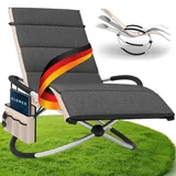 eloneo Schaukelliege Outdoor mit Tasche und Auflage, Relaxliege bis 180 kg Belastbarkeit, Schaukelsessel Outdoor, Liegestuhl wetterfest, Sonnenliege für Garten und Balkon, Creme/anthrazit