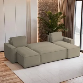 masseno Eckcouch Polyester U-Form mit Schlaffunktion 2-Sitzer Beige