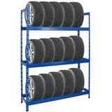 PROREGAL Reifenregal Tiger XL | HxBxT 200x150x45 cm | 300kg Fachlast | bis zu 18 Reifen (205/55 R16) | Blau | Werkstattregal, Lagerregal, Kellerregal