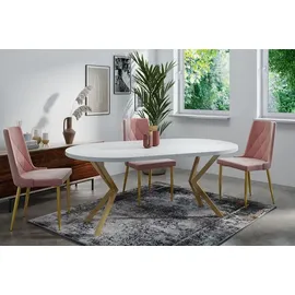 WFL GROUP Runder Ausziehbarer Esstisch - Loft Style Tisch mit Goldenen Metallbeinen - 100 bis 180 cm - Industrieller Tisch für Wohnzimmer - Kompakt - 100 cm... - Braun