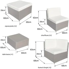 Happy Garden Gartenmöbel Bonifacio aus grauem Harzgeflecht 6 Sitzplätze - graues Kissen