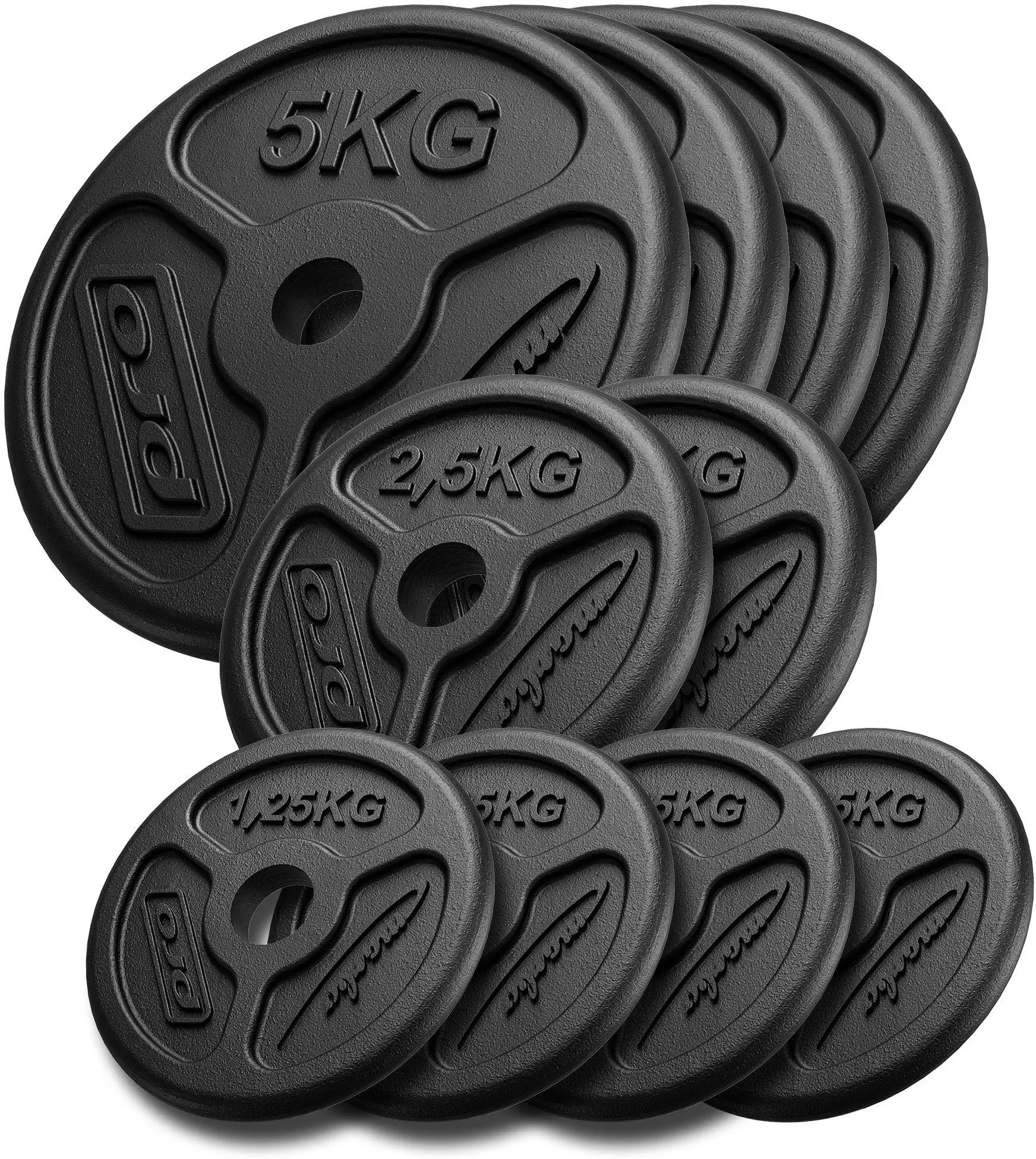 Slim Guss Hantelscheiben-Set Gewichte mit ø30/31 mm Bohrung | Set 30 kg / 4 x 1,25 kg, 2 x 2,5 kg, 4 x 5 kg - Marbo Sport