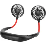 Bewinner Tragbarer Nackenventilator, über USB Wiederaufladbar, Persönlicher Ventilator, Tragbarer Faltbarer -Ventilator mit 3 Geschwindigkeiten und 1200-mAh-, Doppelkopf-Desktop-Design (Schwarz Rot)
