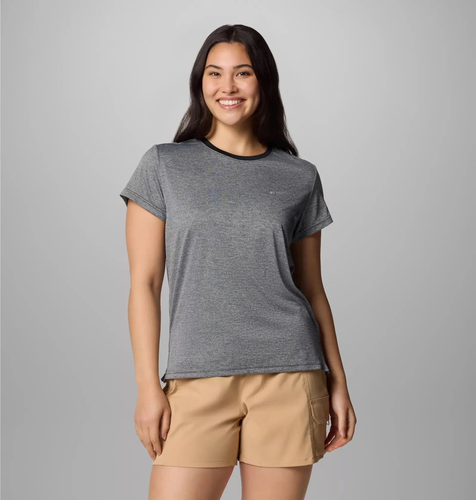 Funktionsshirt COLUMBIA, Damen, Gr. XL (46/48), schwarz heather, Obermaterial: 100% Polyester, Shirts Funktionsshirt, sportliche Passform, Kurzarm, für Outdoor-Aktivitäten