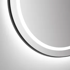 Talos LED Badspiegel Rund CORVIA Shine in matt Schwarz Ø50 cm - Spiegel rund mit hochwertigem Band in Lederoptik - feuchtraumgeeignet durch