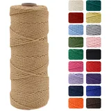 MOMAHUA 2mm Leinenfarbe Makramee Garn, 100m Makramee Baumwollgarn 2mm/3mm, Baumwollkordel Natur, Baumwoll Bastelschnur für Basteln Stricken Boho Deko DIY Handwerk Wandbehang Wohnzimmer Balkon
