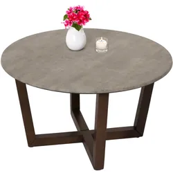 Couchtisch HWC-M61, Beistelltisch Sofatisch, Massiv-Holz HPL Laminat Melamin √ò80cm, Beton-Optik, dunkles Gestell