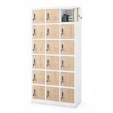 Jan Nowak Umkleideschrank 3B6A Fächerschrank Schließfachschrank mit 18 Fächern Metall Pulverbeschichtung 185 x 90 x 40 cm (Weiß-Holz)