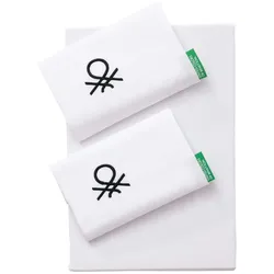 Benetton - 4-teiliges Doppelbett-Set: Bettlaken (240x280cm), Spannbettlaken (160x200cm), 2 Kissenbezüge (50x85cm), 100 % weiße Baumwolle
