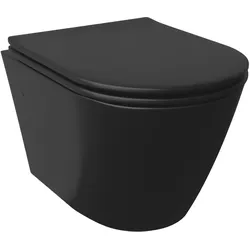 Alpenberger Moderne Toiletten für Bad und Gäste WC | Wand WC Schwarz Matt | Kloschüssel mit Absenkautomatik Toilettendeckel | Spülrandloses Hänge WC