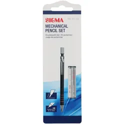 SIGMA Bleistift mit Radiergummi, 0.5 mm HB Bleistiftmine, Kunststoff, schwarz, 2 Stück