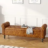 Ckaff Sitzbank mit Stauraum 160cm, Aufbewahrungsbox, Fußbank, Bettbank, Sitztruhe mit Armlehnen aus PU-Kunstleder für Wohnzimmer Schlafzimmer Flur, Braun