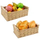 2 Stück Aufbewahrungskorb Geflochten, Dekokorb aus Wasserhyazinthe mit Holzgriffen Korb AufbewahrungStapelbare Körbchen Boho Deko aus Papierseil für Wohnzimmer Küchen Kinderzimmer Bad Kleine Körbe(B)