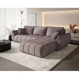 cornero Eckcouch Velours 3-Sitzer Dunkelrosa