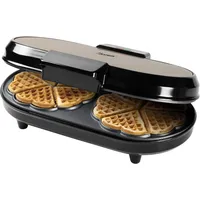 Bestron Doppel-Waffeleisen für klassische Herzwaffeln, Doppel-Waffeleisen in Herzform, Waffelmaker mit Backampel & Antihaftbeschichtung, 1.200 Watt, Farbe: Beige