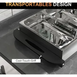 Homcom Buffetwärmer 6,8L Warmhalteplatte 300 Watt Edelstahl Speisewärmer mit Einstellbarer Thermostat Chafing Dish für Partys Buffets Familienessen - Silber