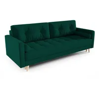 MOEBLO Schlafsofa DOMIA, Sofa im skandinavischen Stil Sofagarnitur Wohnlandschaft Bettsofa mit Bettzeugablage inklusive Zierkissen - (BxHxT): 216x80x93 cm, mit Schlaffunktion und Bettkasten grün
