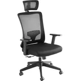Tectake Bürostuhl Phoibe ergonomische Form mit Lordosenstütze und verstellbarer Kopfstütze 360° drehbar - Schwarz