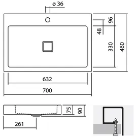 Alape AB.RE700H.2 Aufsatzwaschtisch 70 x 46 cm (3209000000)