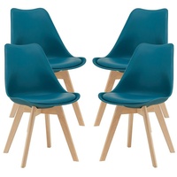 en.casa Esszimmerstuhl (4 St), »Fläten« 4er Set Küchenstühle aus Kunstleder gepolstert Türkis blau