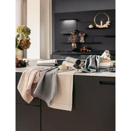 Ross 2er Pack Zwirn Halbleinen Geschirrtücher, 908, 1x Geschirrtuch 50x70 cm + 1x Küchenfrottiertuch 50x50 cm + cappuccino - beige