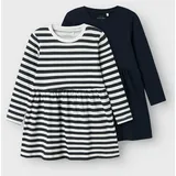 NAME IT Mädchen Nmfvivia Dress 2p Noos Kleid, Dark Sapphire/Stripes:Pack W. Dark Sapphire Stripes, 92 EU - 92