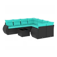 vidaXL 9-teiliges Gartensofa-Set mit Kissen, schwarzes Polyrattan - Schwarz